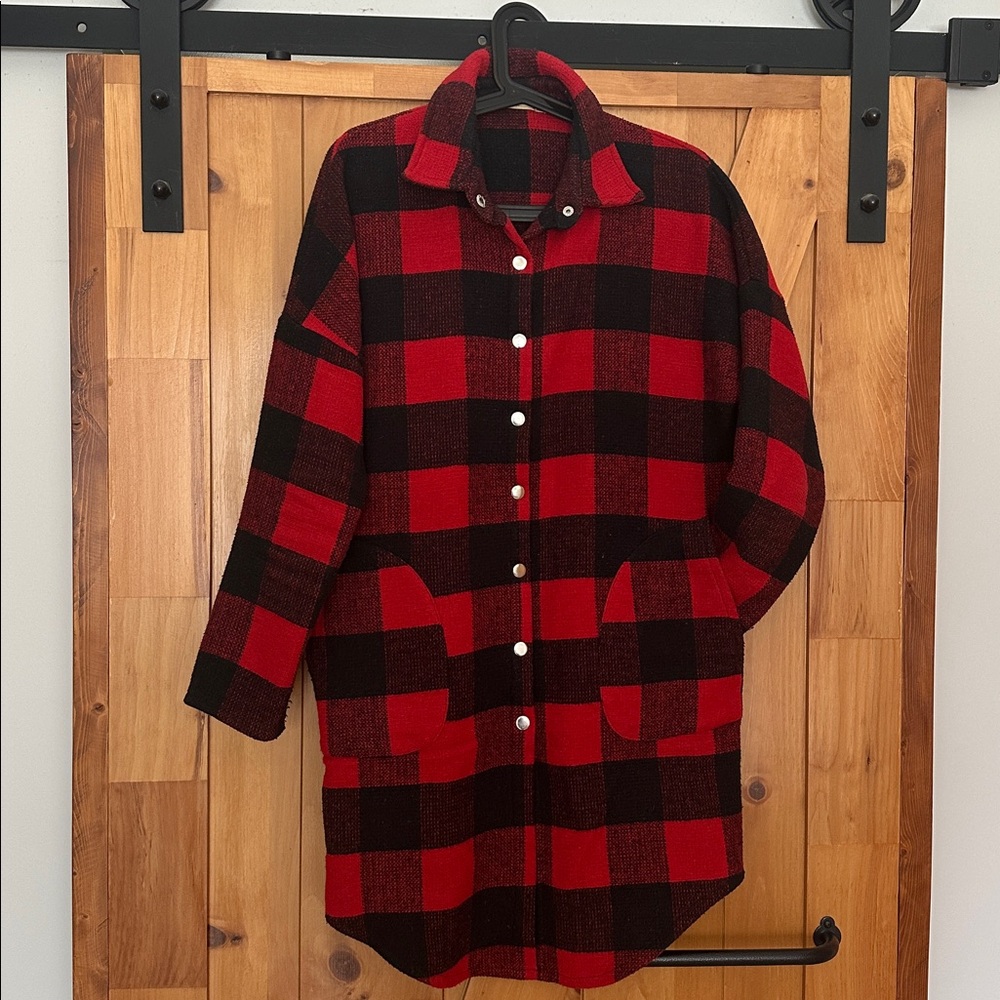 Red and Black Buffalo Plaid Button-Up Shacket
